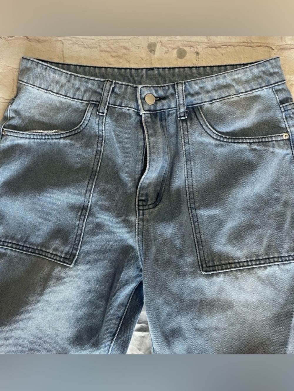 Manfinity Flame Jeans Y2K Streetwear Blue Denim Wide Leg Womens Small 32x30 - Picture 5 of 13